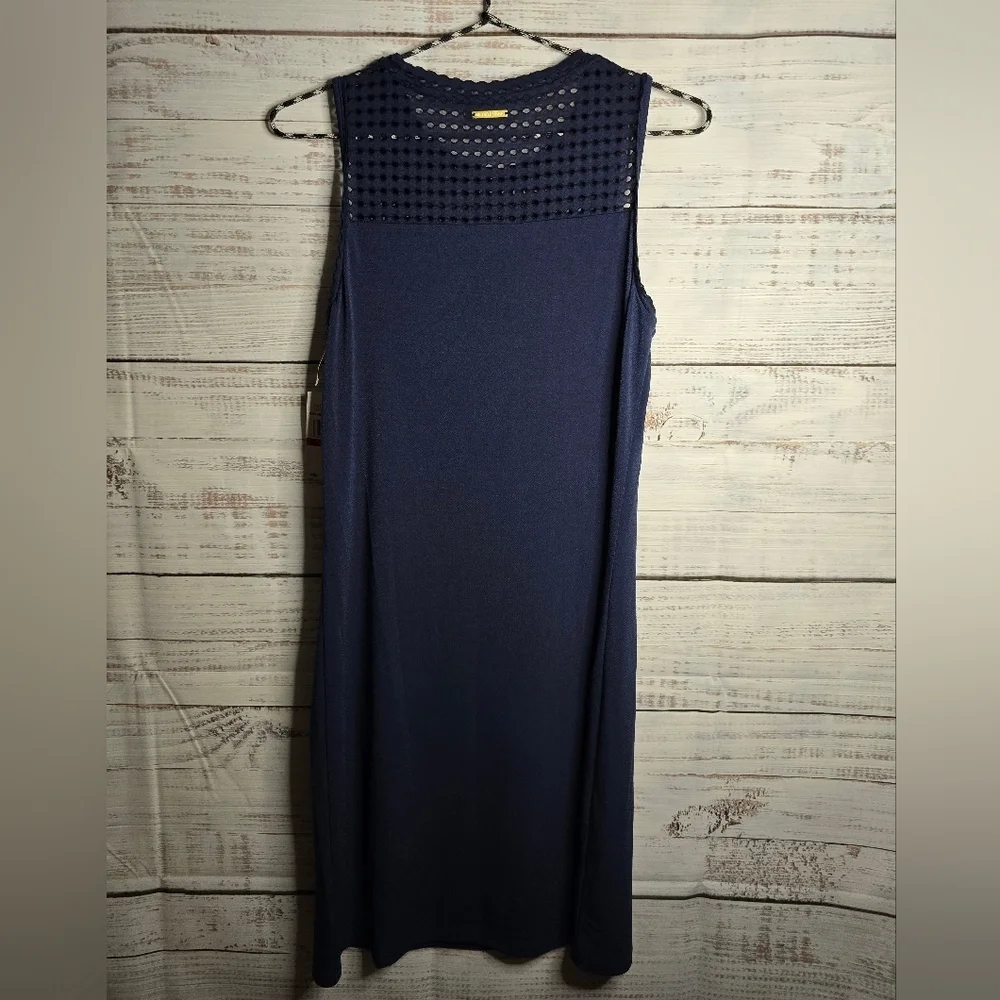 Michael Kors Sleeveless Midi Eyelet Navy Blue Dress Size XS NEW!‎